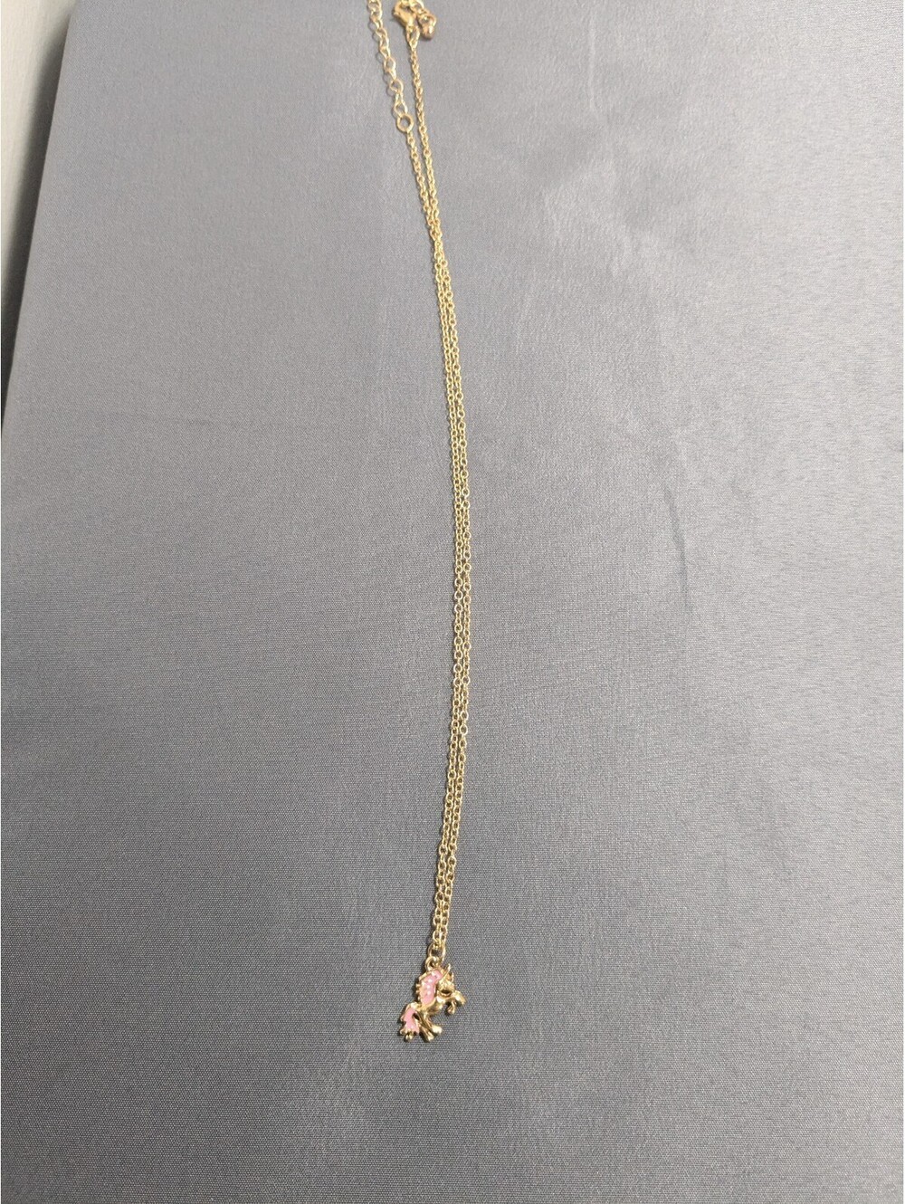 Gold Tone Necklace with Pink Unicorn Pendant